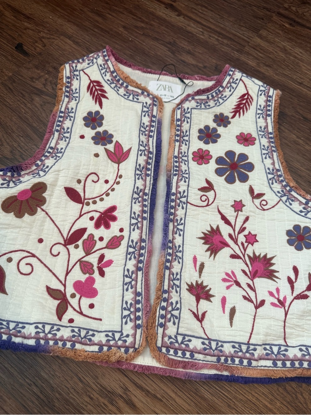 Zara Cream Embroidered Vest with Pink & Purple Floral Accents